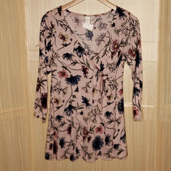 H&M Mama Maternity Pink Floral Knit Tunic Medium - Picture 1 of 5